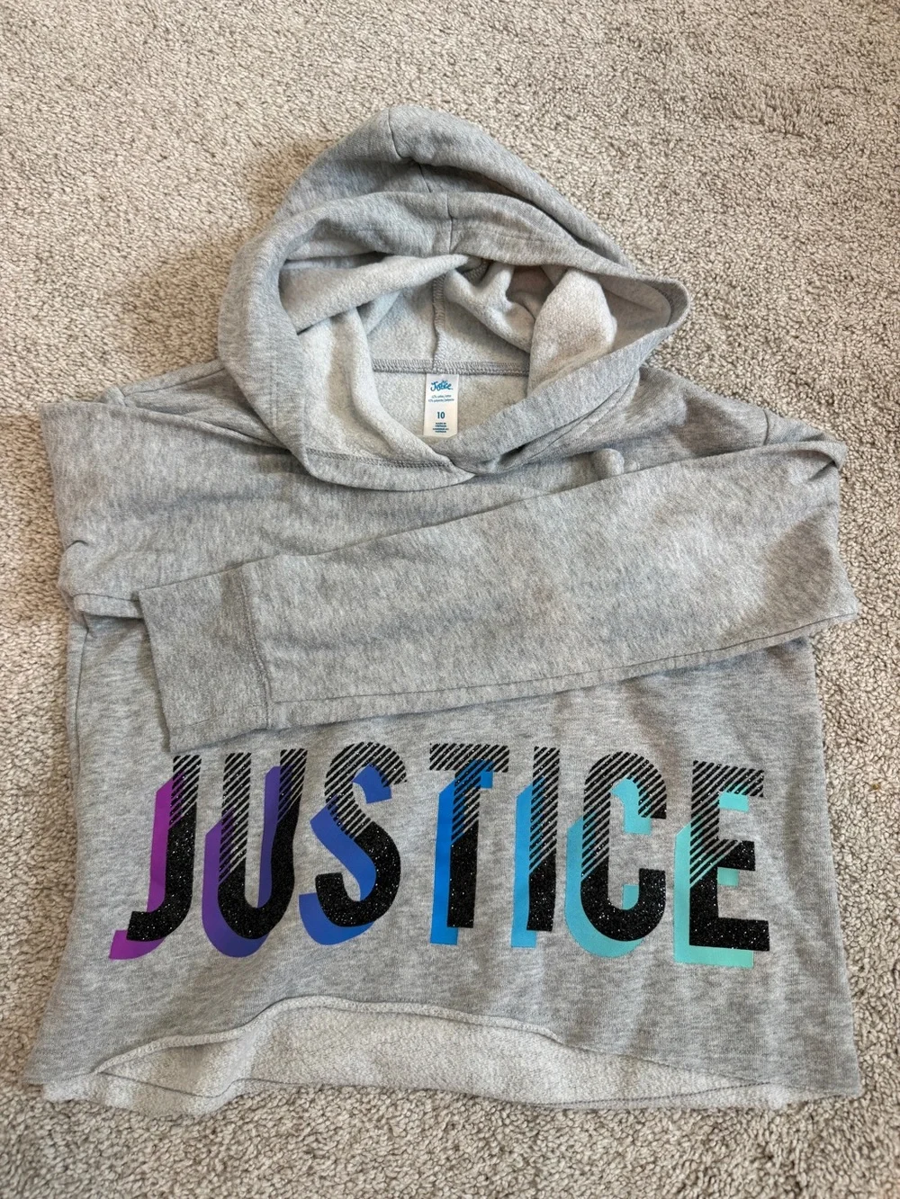 Justice Girls' Gray Hoodie Sweatshirt with Colorblock Logo